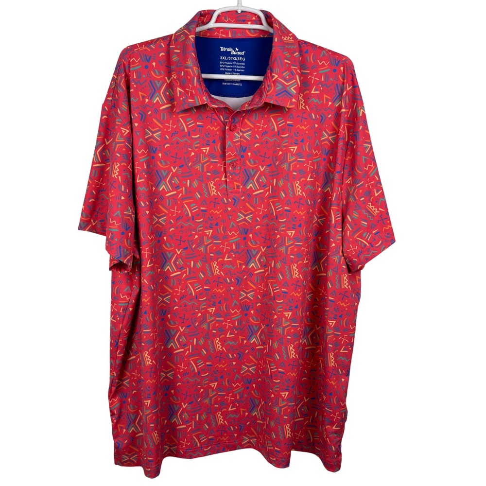 Birdie Bound Men's Polo 3XL Red Abstract Pattern Polyester Blend‎ Golf Shirt